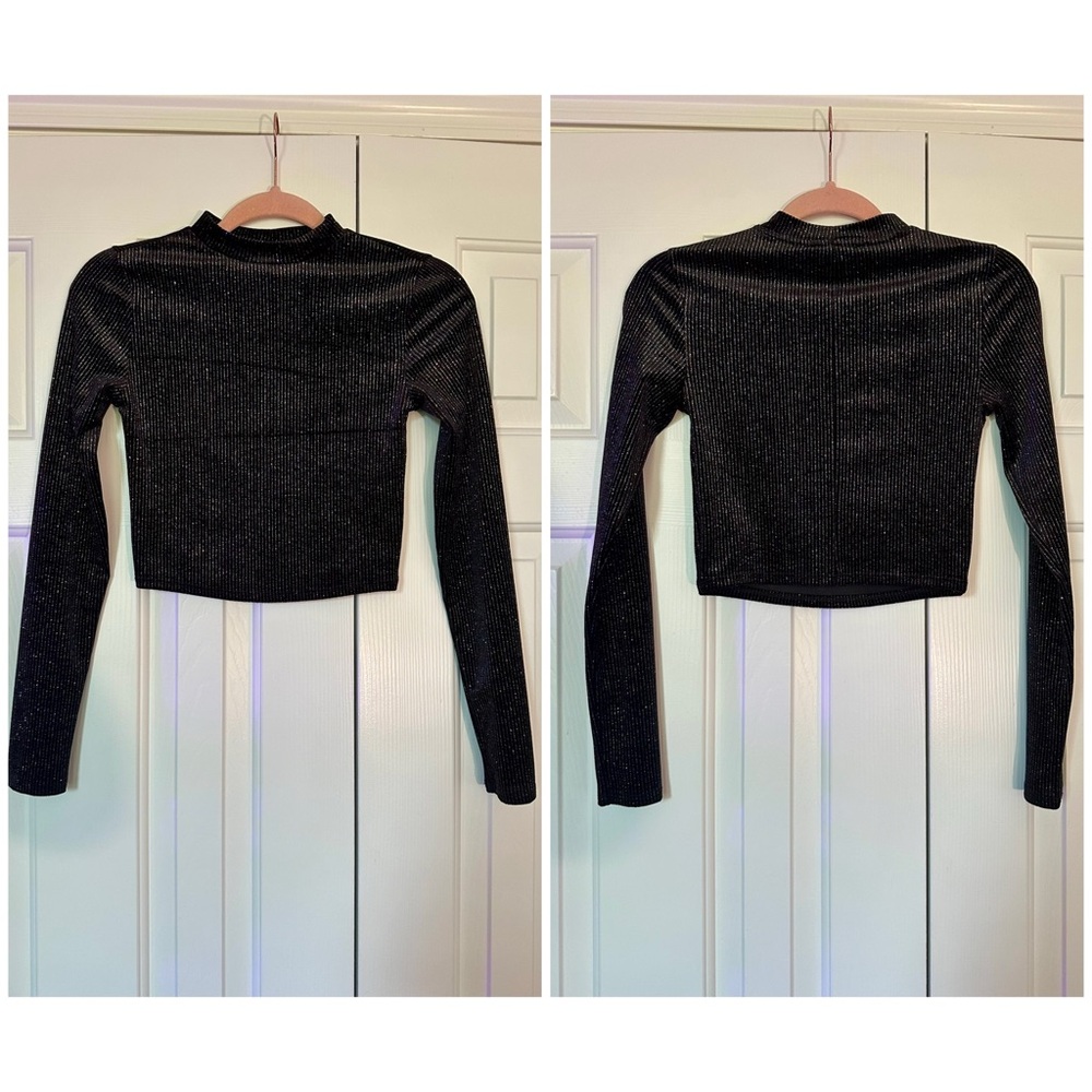 Black Sparkly Long Sleeve Crop Top